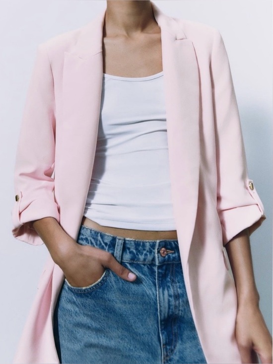 Zara Jackets & Blazers - ZARA • Blush/Baby Pink Open-Front Blazer, L